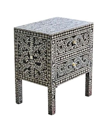 Handmade Mother of Pearl Floral Pattern Bedside Furniture