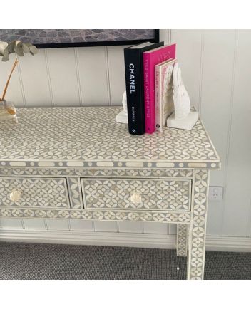 Handmade Bone Inlay Geometric Pattern Console Table