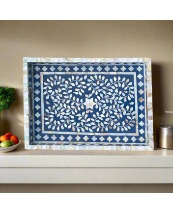 Handmade Mother of Pearl Floral Pattern Serving Tray