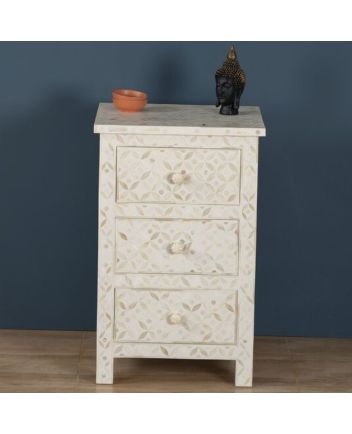 Handmade Bone Inlay Geometric Pattern Bedside Furniture