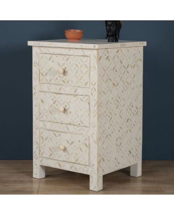 Handmade Bone Inlay Geometric Pattern Bedside Furniture