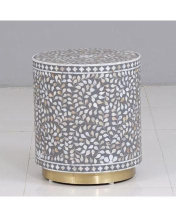 Handmade Mother of Pearl Floral Pattern End Table