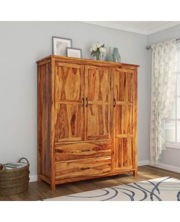Handmade Sheffield Farmhouse Solid Wood Large Bedroom Wardrobe Almirah With Drawer Furniture