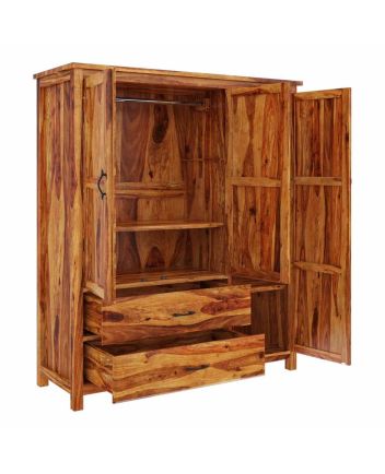 Handmade Sheffield Farmhouse Solid Wood Large Bedroom Wardrobe Almirah With Drawer Furniture