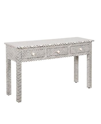 Handmade Bone Inlay 3 Drawer Zig -zag Design Console Table