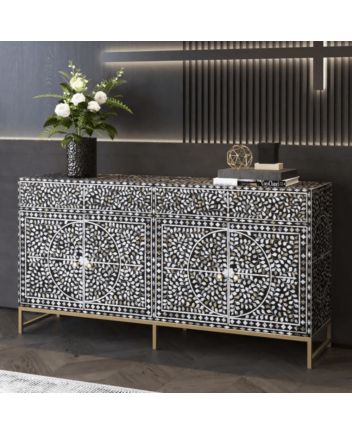 Handmade Mother of Pearl Floral Pattern Sideboard