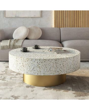Handmade Mother of Pearl Floral Pattern Coffee Table
