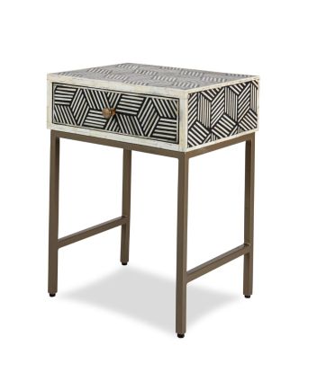 Handmade Bone Inlay Iron Legs Stripe Design Bedside