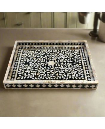 Handmade Mother of Pearl Floral Pattern Serving Tray