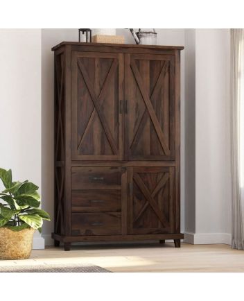 Handmade Antwerp Farmhouse Rustic Solid Wood Large Clothing Almirah Wardrobe Furniture