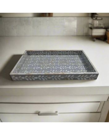 Handmade Mother of Pearl Floral Pattern Serving Tray
