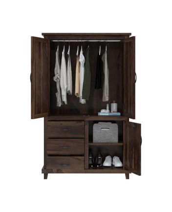 Handmade Antwerp Farmhouse Rustic Solid Wood Large Clothing Almirah Wardrobe Furniture