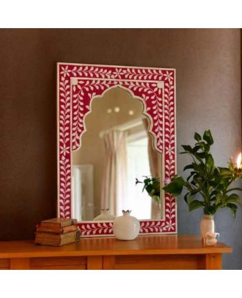 Handmade Bone Inlay Floral Design Mirror Frame
