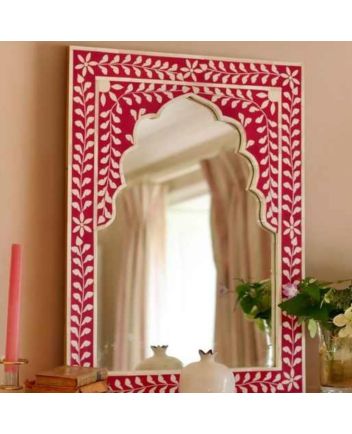 Handmade Bone Inlay Floral Design Mirror Frame