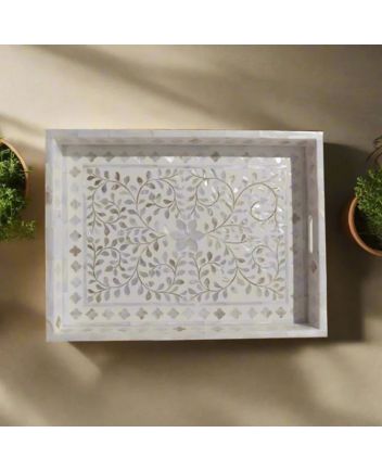 Handmade Mother of Pearl Floral Pattern Serving Tray