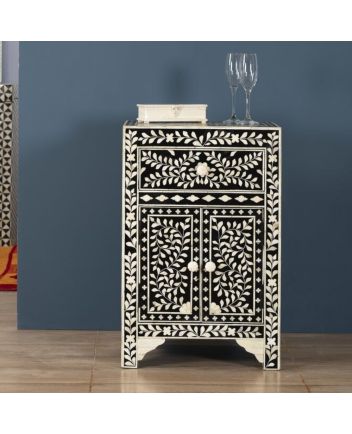 Handmade Bone Inlay Floral Pattern Bedside Furniture