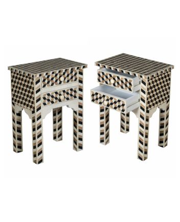 Handmade Bone Inlay Set of 2 Bedside Tables