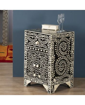 Handmade Bone Inlay Floral Pattern Bedside Furniture