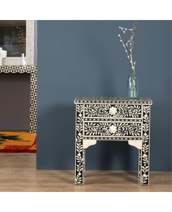 Handmade Bone Inlay Floral Pattern Bedside Furniture