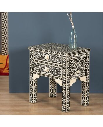 Handmade Bone Inlay Floral Pattern Bedside Furniture