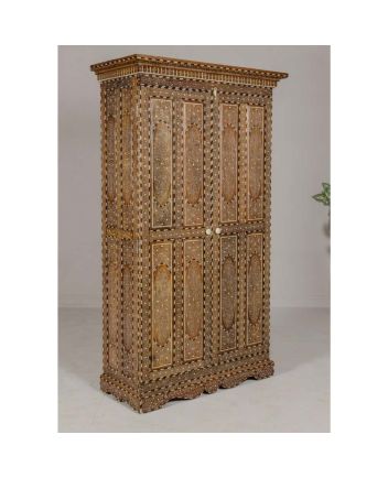 Unique Bone Inlay Teak Wood Almirah - Handcrafted Storage Cabinet
