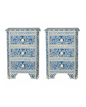Handmade Bone Inlay Set of 2 Bedside Tables