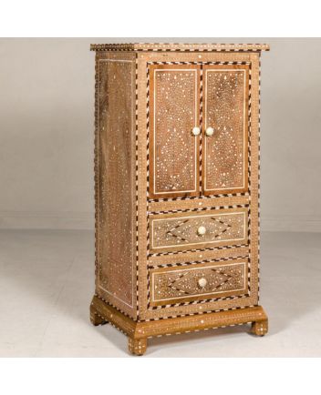 Handmade Teak Wood Almirah with Bone Inlay - Artistic Home Decor